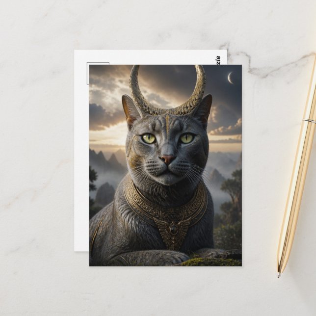 Cat God Fantasy Postcard (Front/Back In Situ)