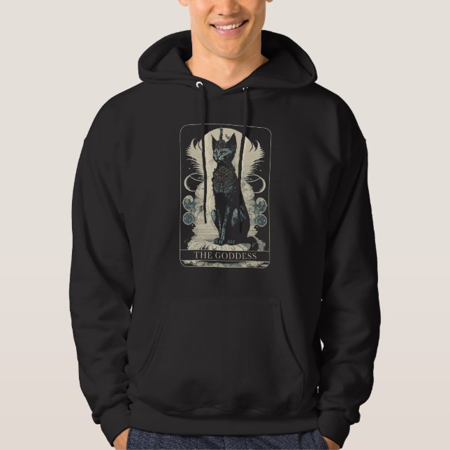 Cat Goddess Black Cat Lover Tarot Card Hoodie (Front)
