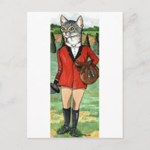 Cat goes Fox Hunting HUNT CAT Postcard