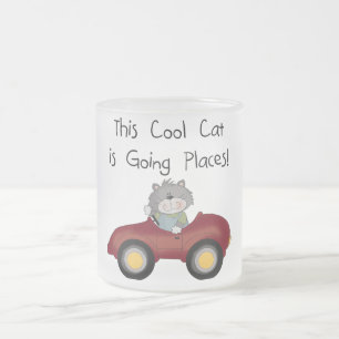 Cat Going Places Red Car tshirts and Gifts Frosted Glass Coffee Mug