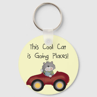 Cat Going Places Red Car tshirts and Gifts Key Ring