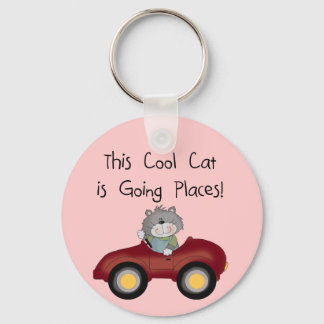 Cat Going Places Red Car tshirts and Gifts Key Ring