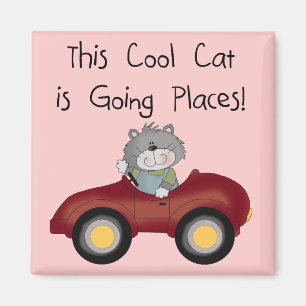 Cat Going Places Red Car tshirts and Gifts Magnet