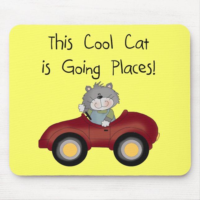 Cat Going Places Red Car tshirts and Gifts Mouse Mat (Front)