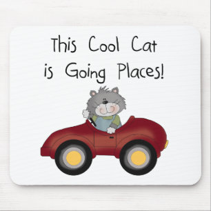 Cat Going Places Red Car tshirts and Gifts Mouse Mat