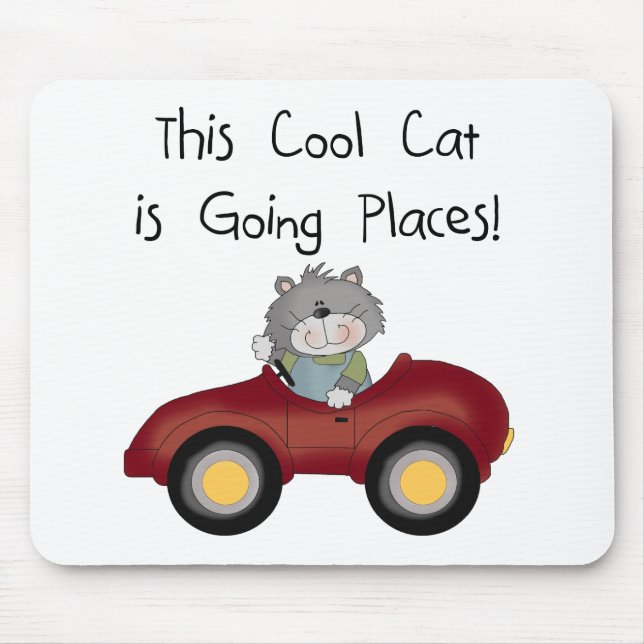 Cat Going Places Red Car tshirts and Gifts Mouse Mat (Front)