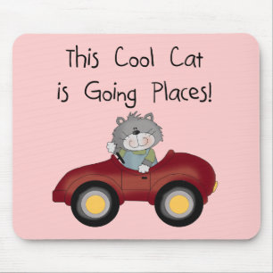 Cat Going Places Red Car tshirts and Gifts Mouse Mat