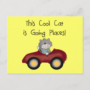 Cat Going Places Red Car tshirts and Gifts Postcard