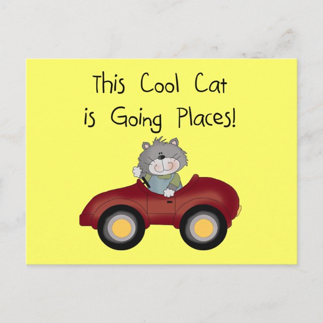 Cat Going Places Red Car tshirts and Gifts Postcard (Front)