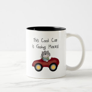 Cat Going Places Red Car tshirts and Gifts Two-Tone Coffee Mug