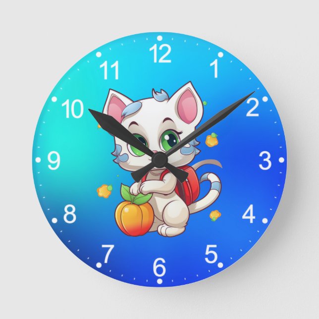 Cat Going To School-85241 Round Clock (Front)