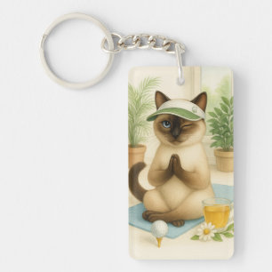 Cat Golfer doing Yoga  Key Ring