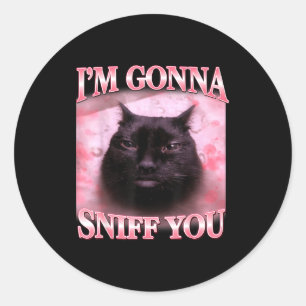 Cat gonna sniff funny saying brainrot cats meme classic round sticker