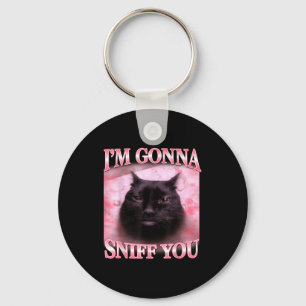 Cat gonna sniff funny saying brainrot cats meme key ring