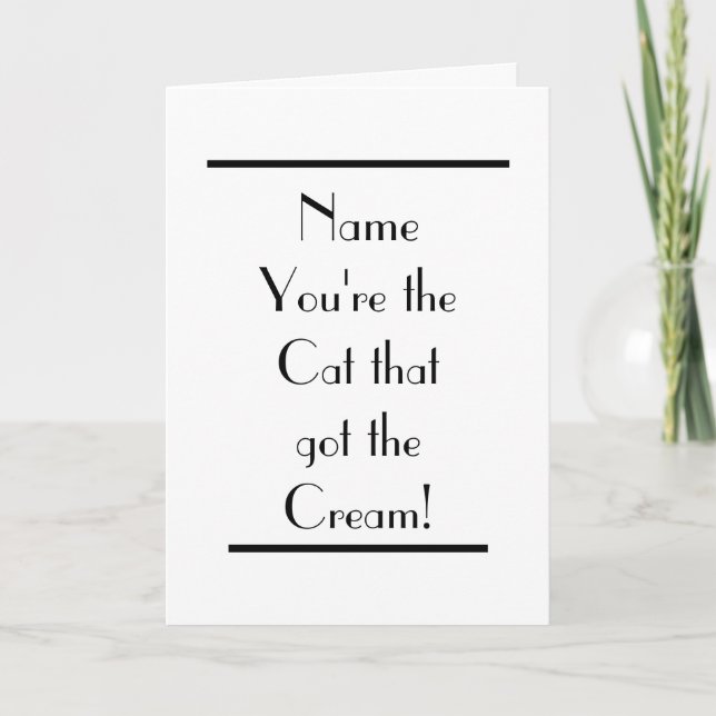 Cat Got Cream Funny Art Deco Congratulations Card (Front)