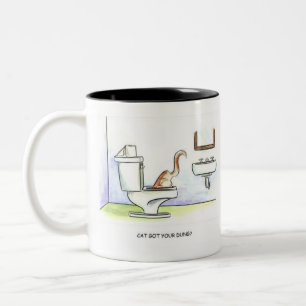 Cat Got Your Dung? Funny cartoon humour Two-Tone Coffee Mug