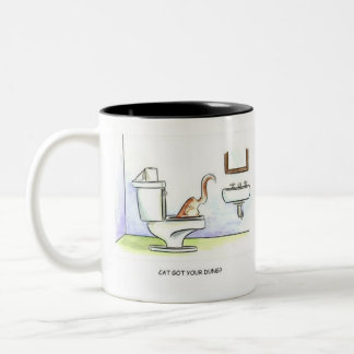 Cat Got Your Dung? Funny cartoon humour Two-Tone Coffee Mug