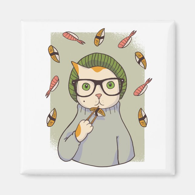 Cat Gourmet Sushi Lover Design Magnet (Front)