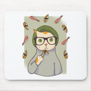 Cat Gourmet Sushi Lover Design Mouse Mat