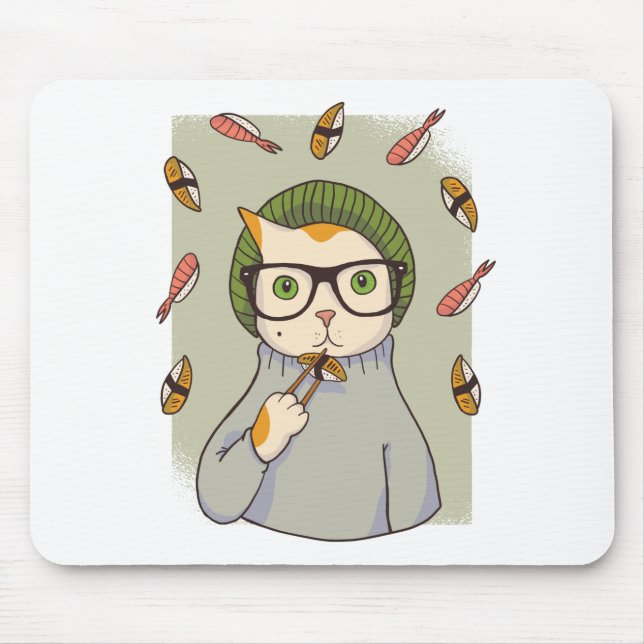 Cat Gourmet Sushi Lover Design Mouse Mat (Front)