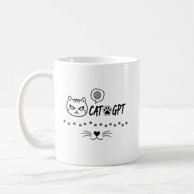 CAT GPT AI Funny Pixel Cat / Funny Cat Tech Quote  Coffee Mug (Left)
