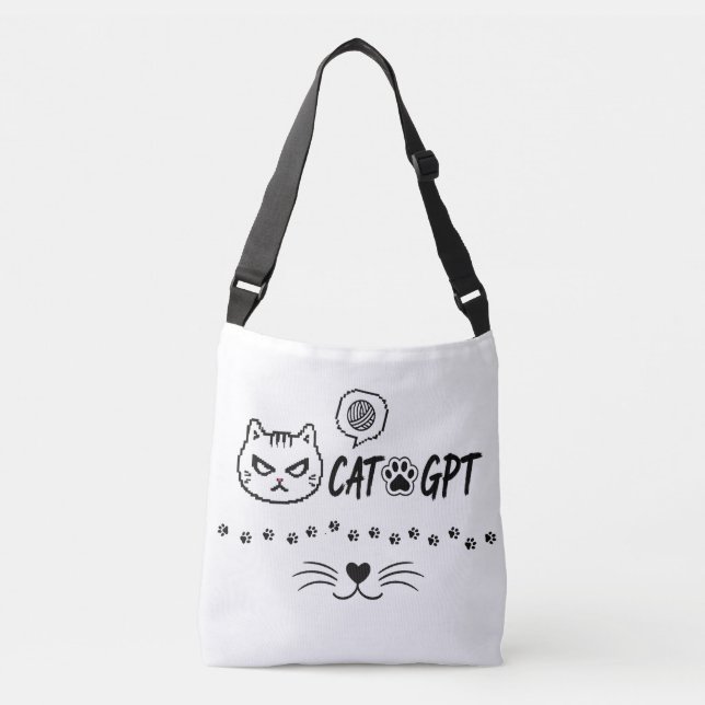 CAT GPT AI Funny Pixel Cat / Funny Cat Tech Quote  Crossbody Bag (Front)