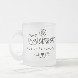 CAT GPT AI Funny Pixel Cat / Funny Cat Tech Quote  Frosted Glass Coffee Mug