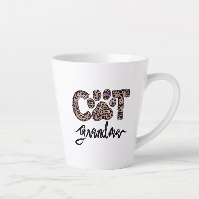 Cat Grandma Leopard, Cat Grandma Sublimation Latte Mug (Right)
