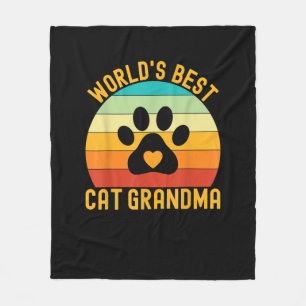 Cat Grandma World's Best Vintage Retro Fleece Blanket