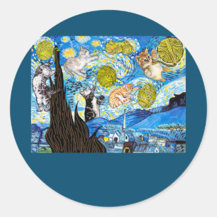 Cat Graphic Starry Night Cat Van Gogh Cat Cat Classic Round Sticker
