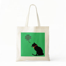 Cat Green And White Shamrock Graphic Tote