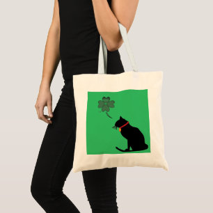 Cat Green And White Shamrock Graphic Tote Bag