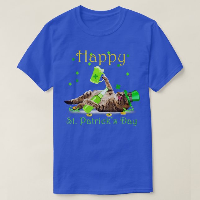Cat & Green Beer Happy St Patricks Day  Cat Lover  T-Shirt (Design Front)
