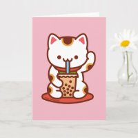 Cat Greeting Card: BOBA KIT-TEA MANEKI-NEKO