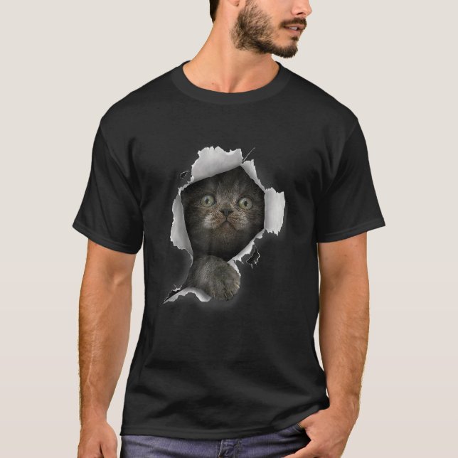 Cat Grey Cat Cat Torn Cloth Kitten T-Shirt (Front)