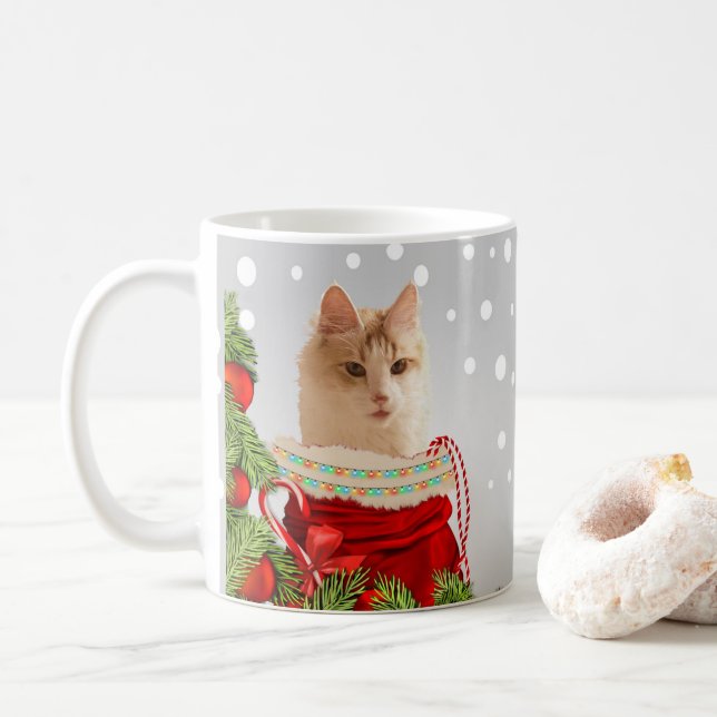Cat Grey Christmas  Coffee Mug (With Donut)