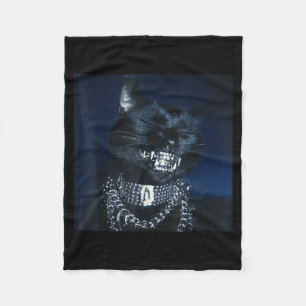 Cat Grillz Funny Kitten Meme Cat Smiling Brain Rot Fleece Blanket