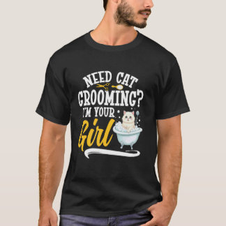 Cat Groomer Woman Kitten Stylist Cat Washing Furol T-Shirt