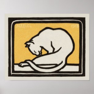 Cat Grooming by Julie de Graag Art Nouveau Poster