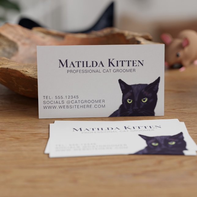 Cat Grooming Custom Pet Business Card (Purrfect business card for a cat groomer or pet sitter., Just add your details)