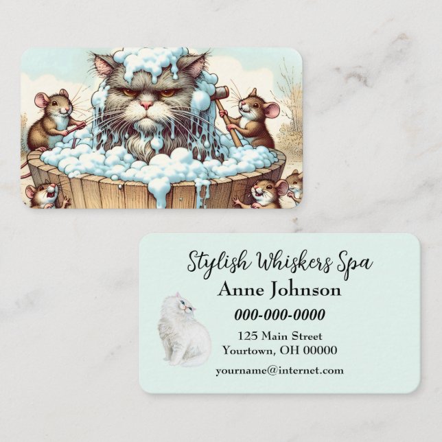Cat Grooming With Mice Business Card (Front/Back)