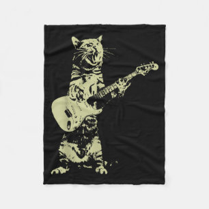 Cat Guitar Funny Cat Playing Guitar Rock and Roll Fleece Blanket