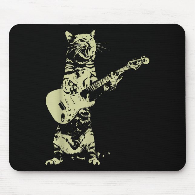 Cat Guitar Funny Cat Playing Guitar Rock and Roll Mouse Mat (Front)