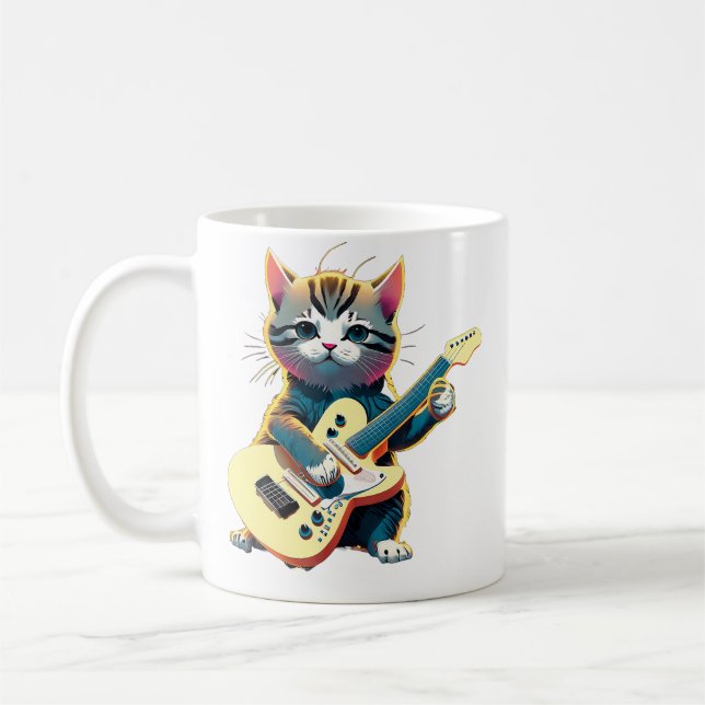 Cat Guitar Music Playing Litten Instrument Funny C Coffee Mug (Left)