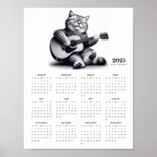 Cat Guitarist 2025 Calendar Musical Feline Fine Poster