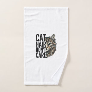 Cat Hair Don’t Care Vintage Engraving Cat Shirt De Hand Towel