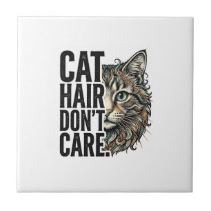 Cat Hair Don’t Care Vintage Engraving Cat Shirt De Tile