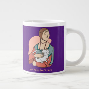 Cat hair don't care cute Leonardo girl parody Large Coffee Mug