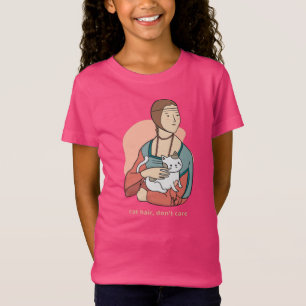Cat hair don't care cute Leonardo girl parody T- T-Shirt