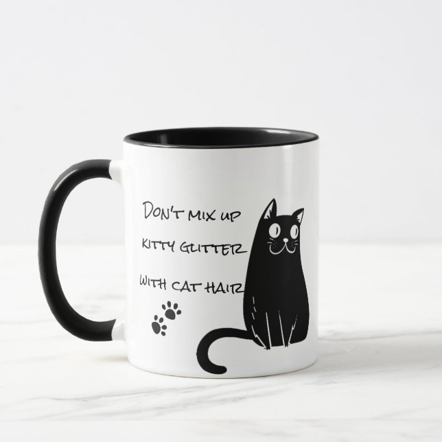 Cat Hair Glitter Mix-up humour Cat Mum Gift Coffee Mug (Left)
